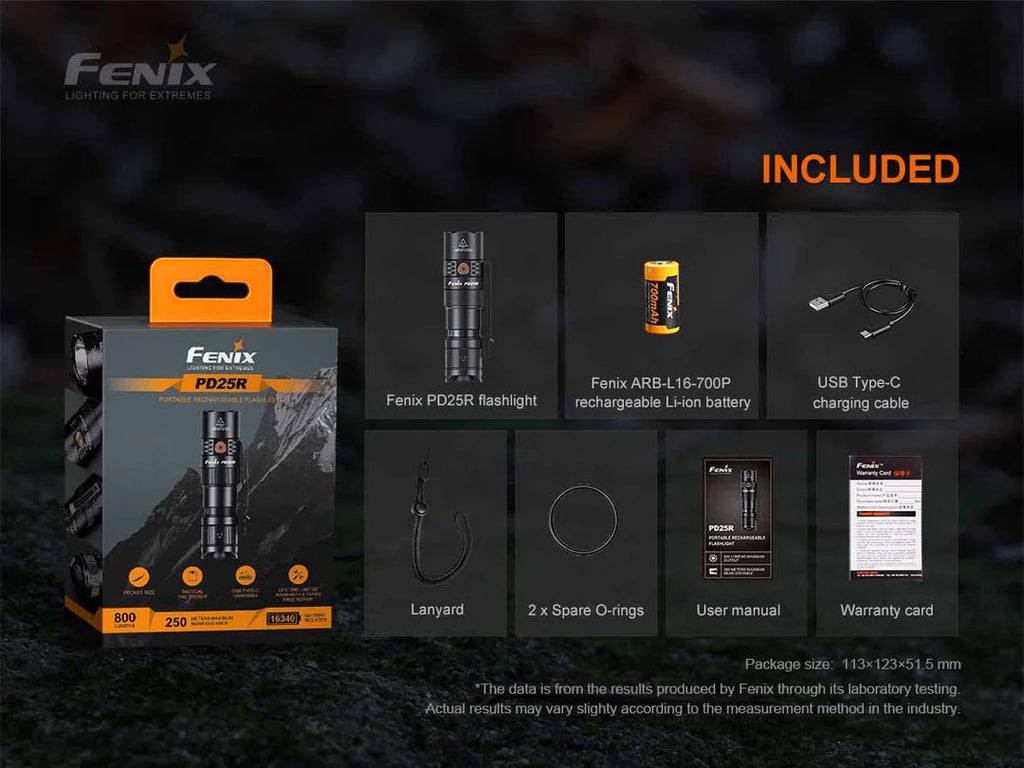 Fenix PD25R EDC Flashlight Package Contents