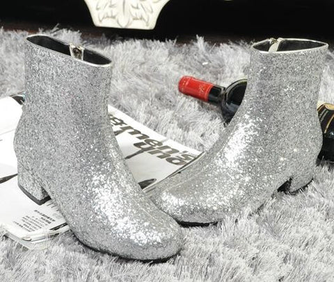 silver low heel ankle boots