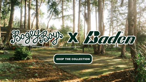 Click here for the latest 'Bogey Boys x Baden' pickleball collection. Set against an idyllic forest backdrop, the image highlights a collaboration that fuses Bogey Boys' trendy fashion sense with Baden's reputable sports equipment craftsmanship. Their logos are featured in dynamic, outlined fonts that capture the essence of pickleball's vitality. A central, vibrant green 'SHOP THE COLLECTION' button is your gateway to this exclusive line of pickleball apparel and gear, designed for enthusiasts eager to enhance their game with style and performance.