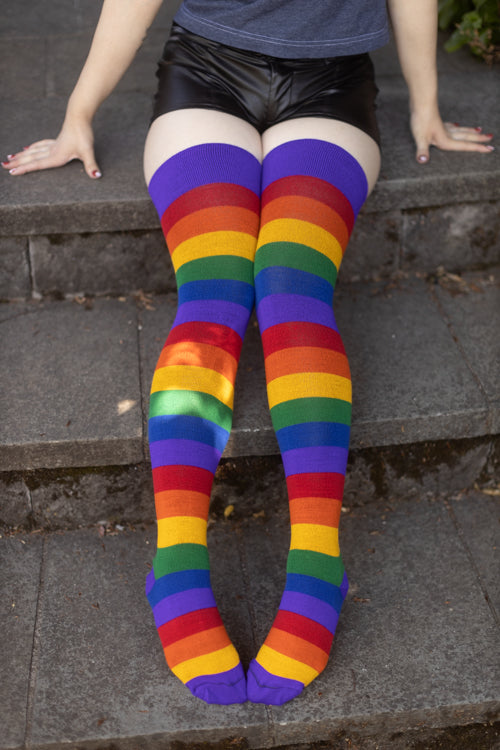 Lovely Rainbow Striped Thigh High Socks - Super X Studio