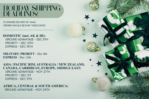 holiday shipping times graphic -- dates are included in text below image