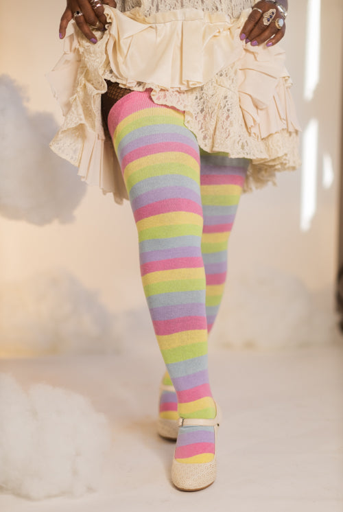 Sock Dreams - These Extraordinary Candy Pastel Rainbow Thigh High are so  cute and remind us of candy necklaces. You probably don't want to eat these  though. Back in stock! ————————————————— US