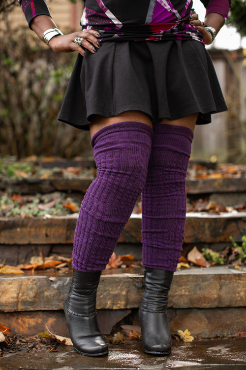 Top-Striped Marled Scrunchable Thigh High Socks