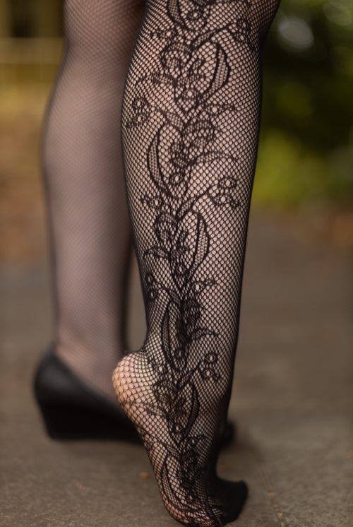 TINYSOME Women Gothic Fishnet Pantyhose Ripped Holes Rose Floral Patterned  Mesh Tights