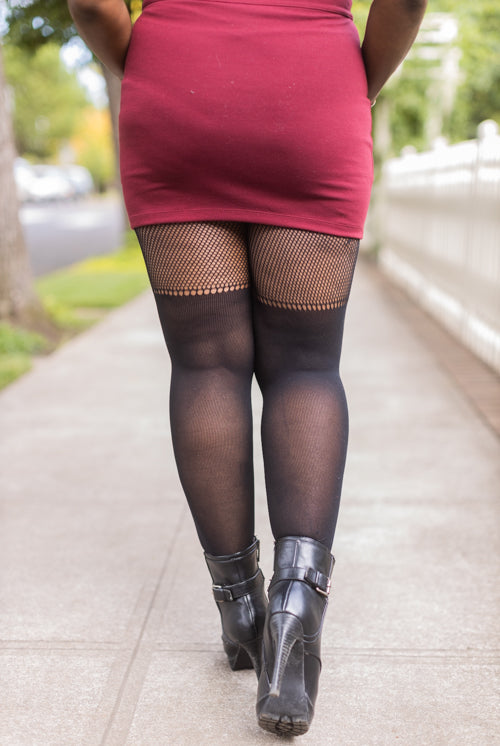 Plus Size Side Whimsical Floral Inset Net Tights