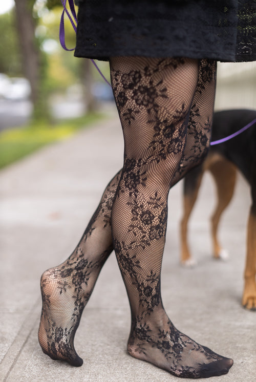 1pair Plus Floral Lace Stockings