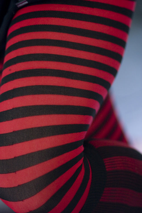 Opaque Stripy Red Colored Tights