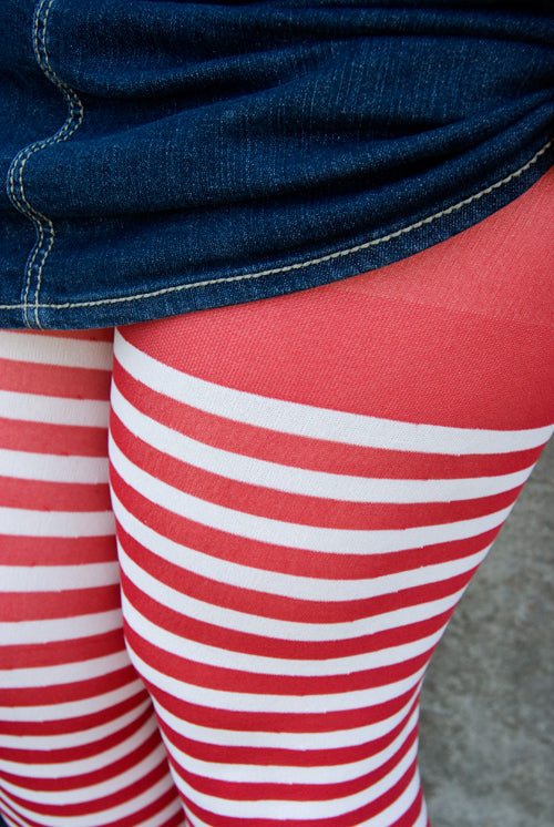 Plus Size Blue Striped Footless Tights
