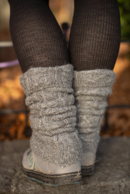 Cable Knit Leg Warmers Gaiters Spats in Gray by Supertanya 