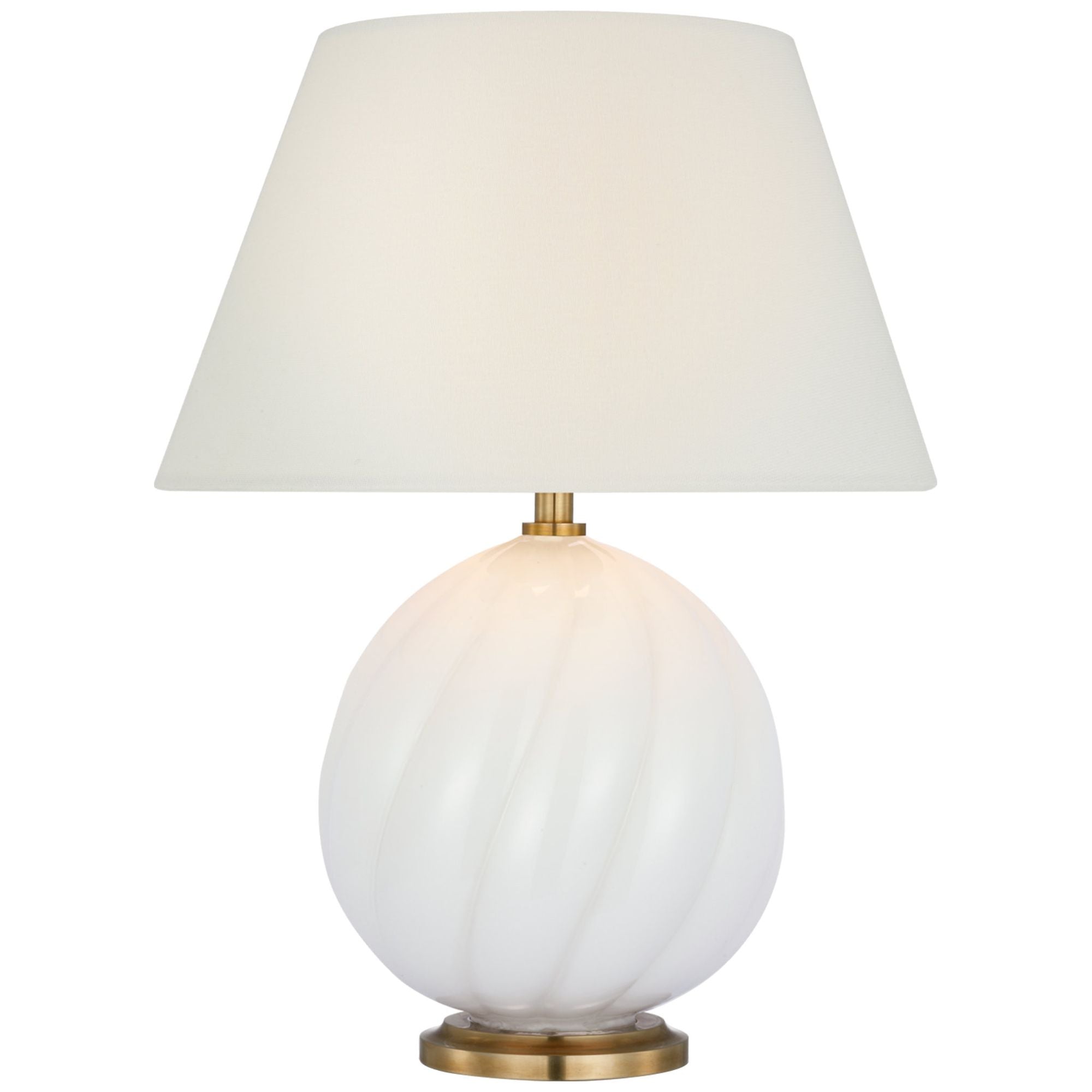 Julie Neill Talia 13" Cordless Accent Lamp in White Glass with Linen Shade Table Lamp W9.75" x H13"
