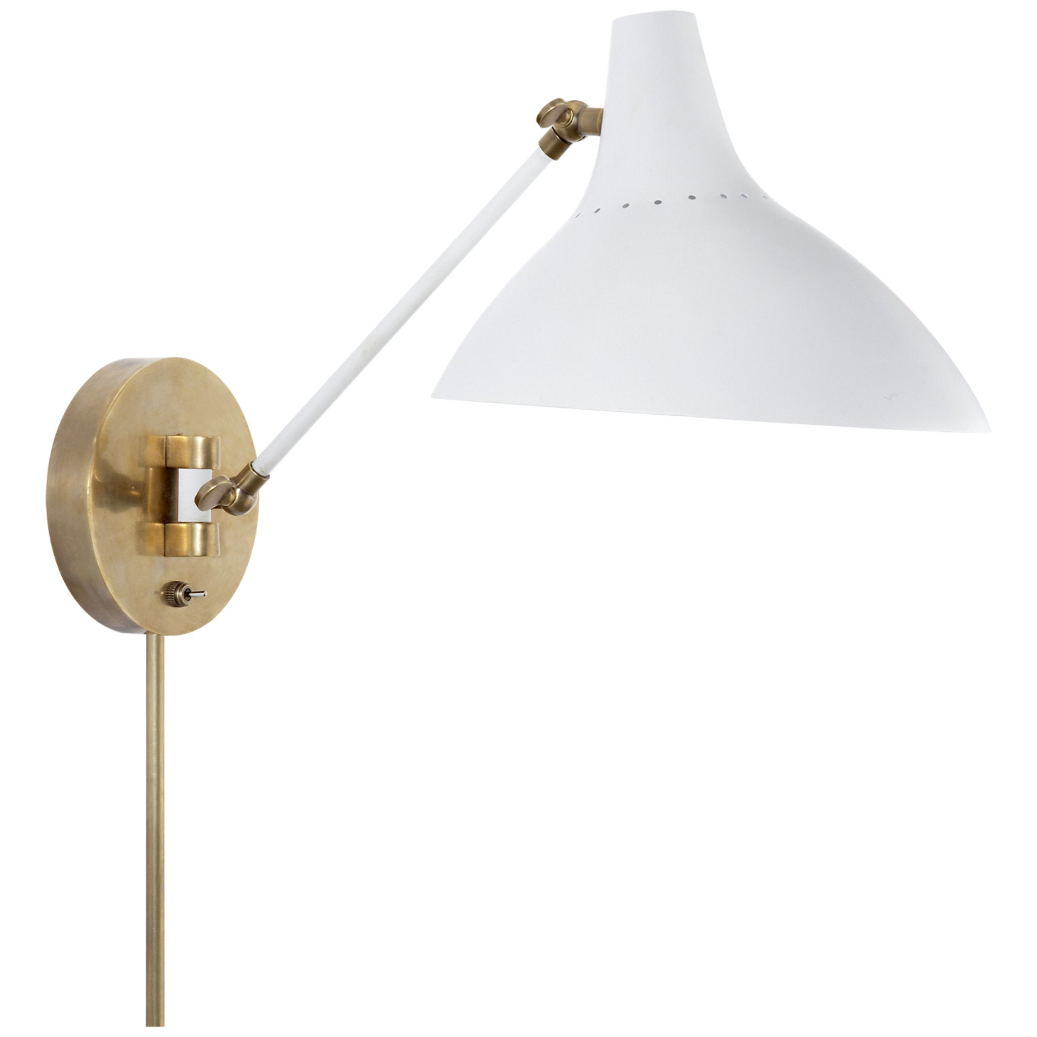 AERIN Keil Swing Arm Wall Light in Hand Rubbed Antique Brass and White