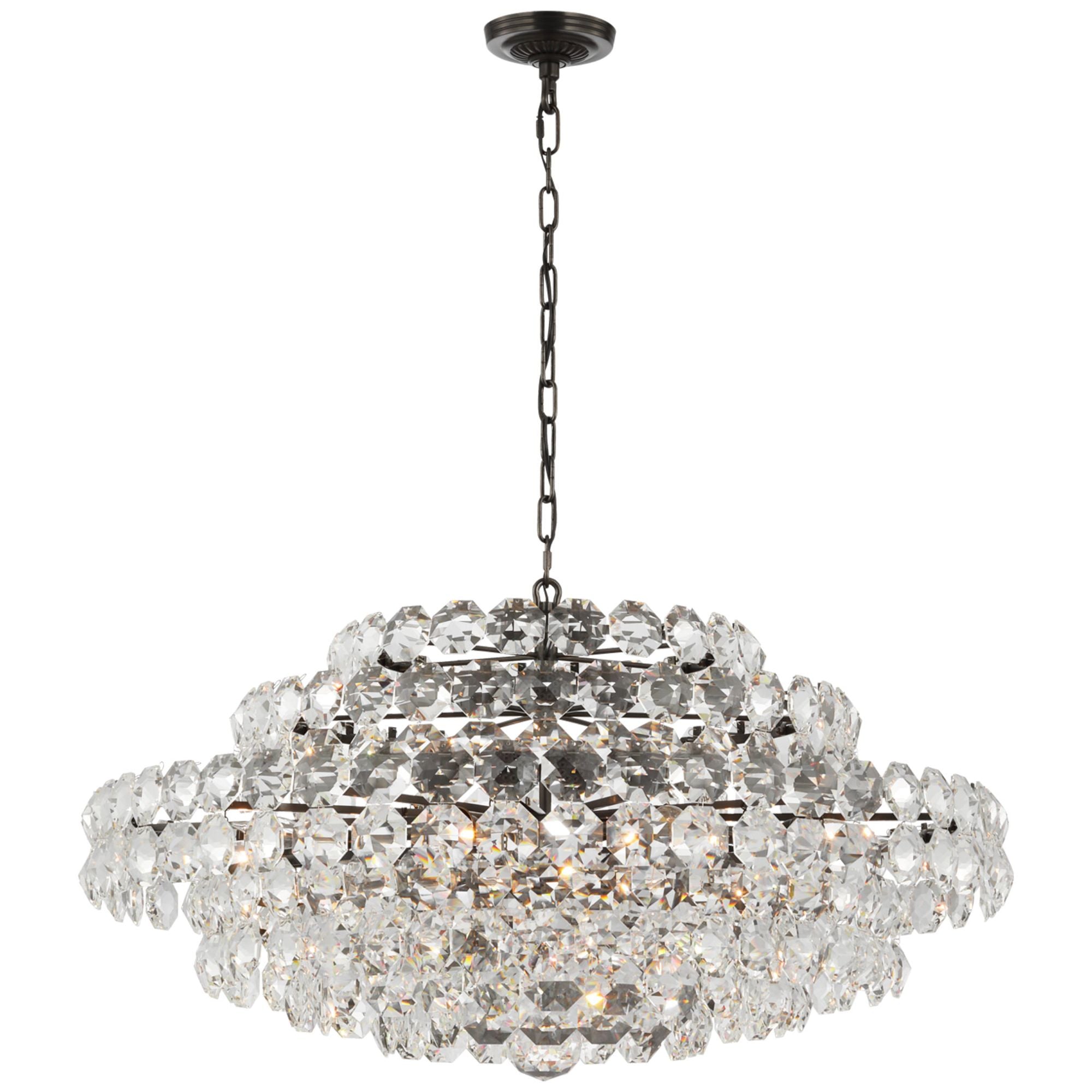 AERIN Sanger Large Chandelier in Hand Rubbed Antique Brass with Crysta