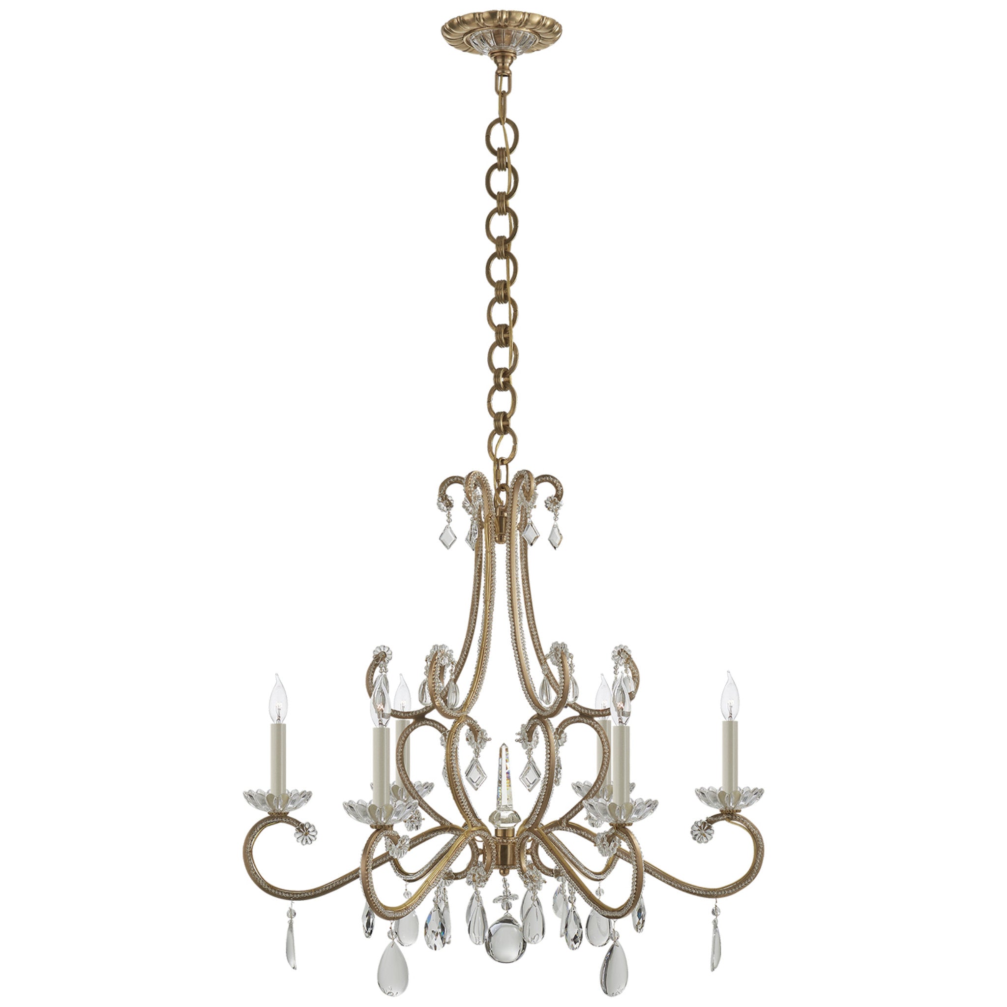 AERIN Bonnington Chandelier in Hand Rubbed Antique Brass with Crystal