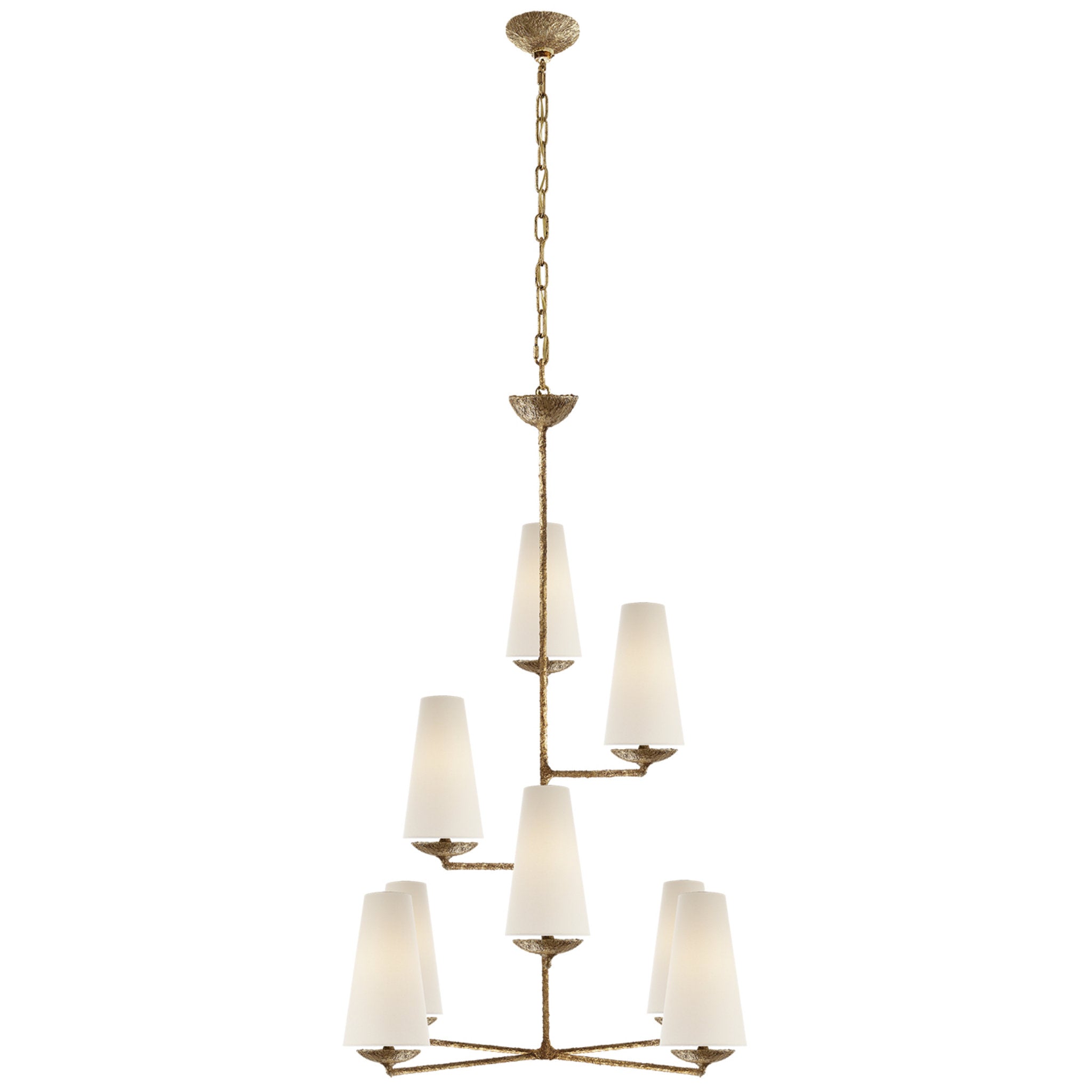 AERIN Trevi XL 3 Tier Chandelier in Matte White and Gild with Linen Sh