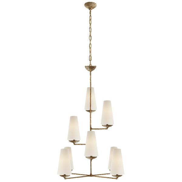 AERIN Fontaine Vertical Chandelier Linen with – Lighting Aged Iron in Shades Foundry