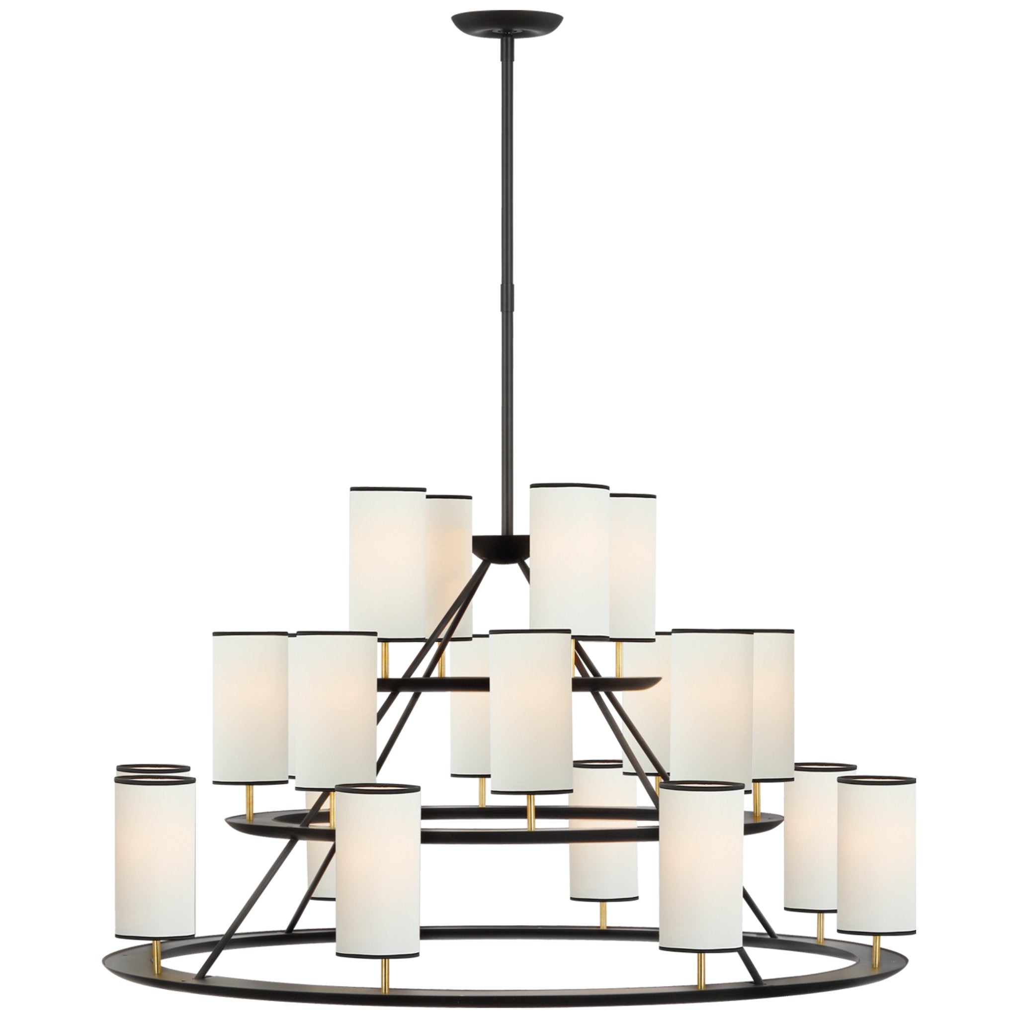 AERIN Trevi XL 3 Tier Chandelier in Matte White and Gild with Linen Sh