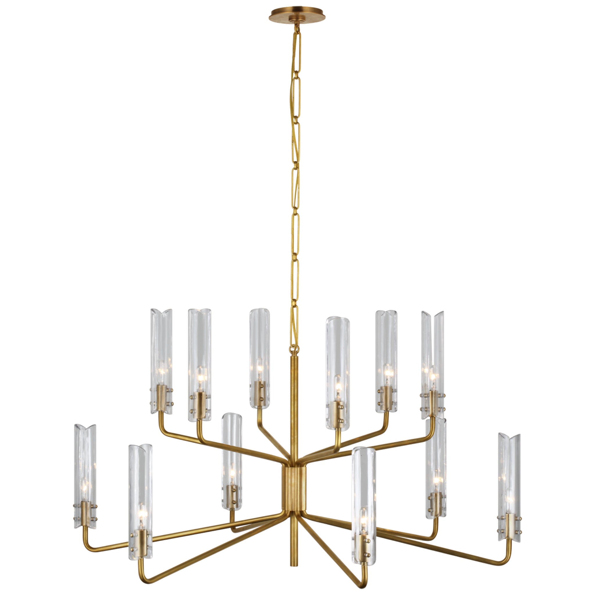 AERIN Graphic Large Two Tier Chandelier in Hand Rubbed Antique Brass w