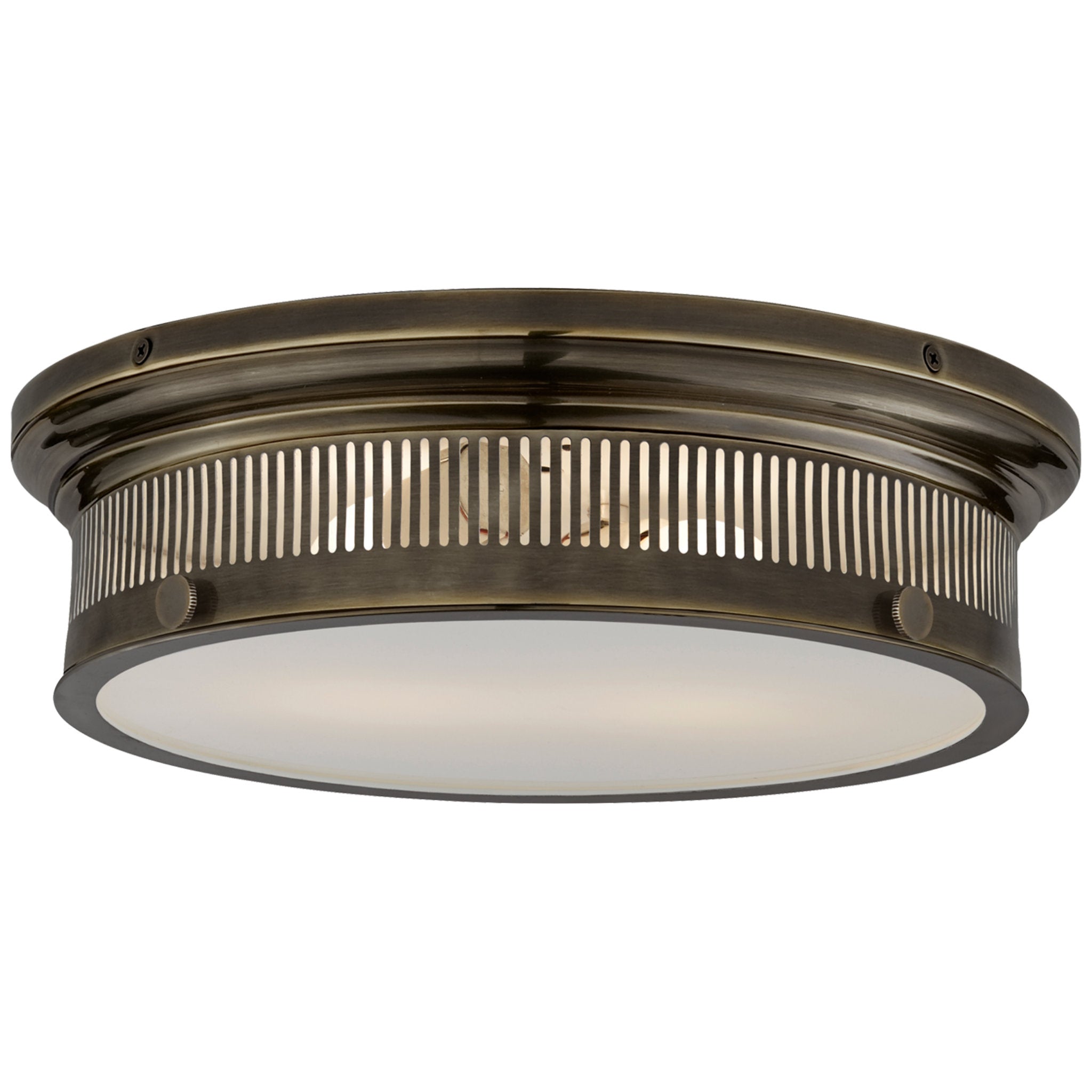 Chapman & Myers Kean 14 Flush Mount in Hand-Rubbed Antique Brass with  Clear Glass Rods and Frosted Glass Diffuser