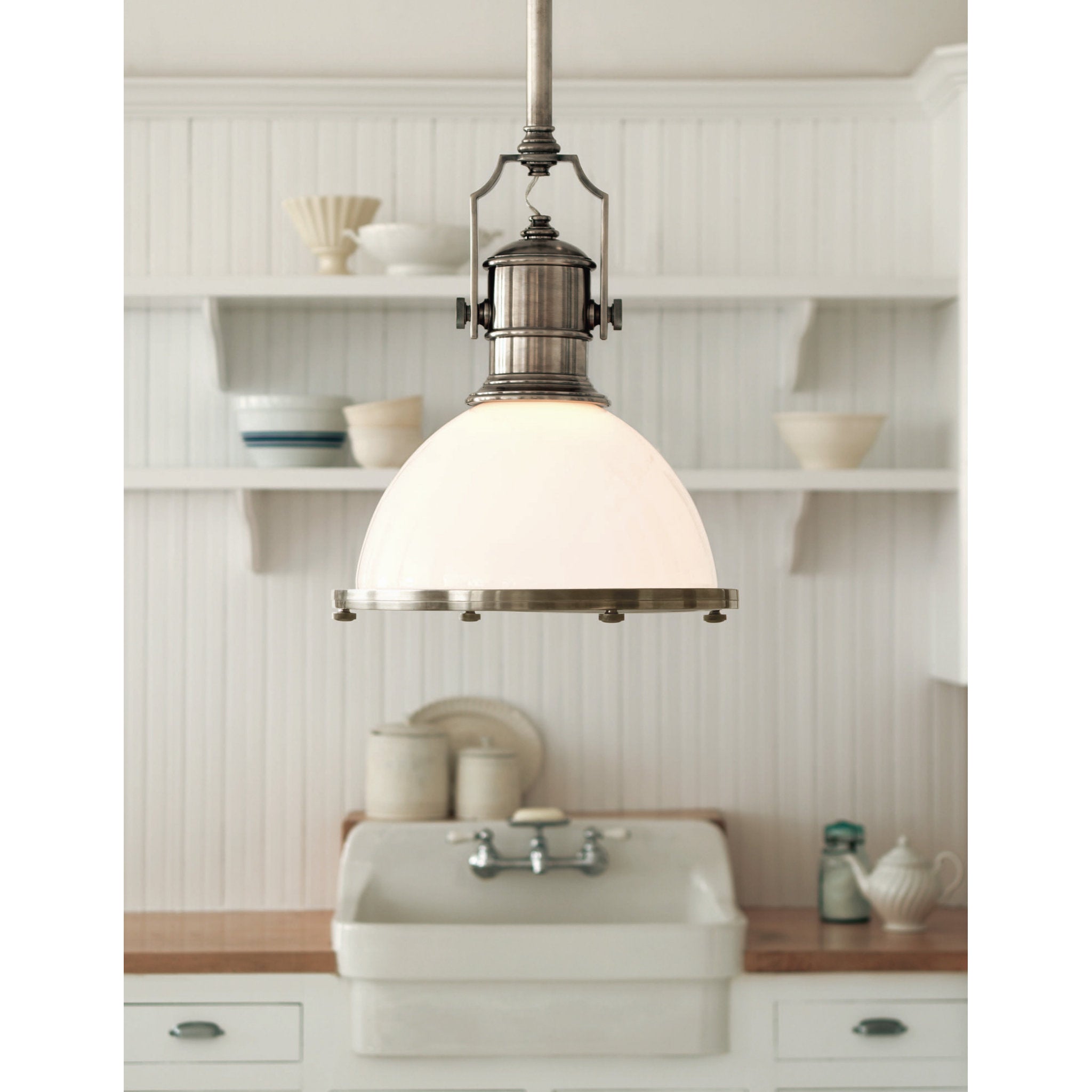 Chapman & Myers Country Industrial Small Pendant in Polished Nickel wi