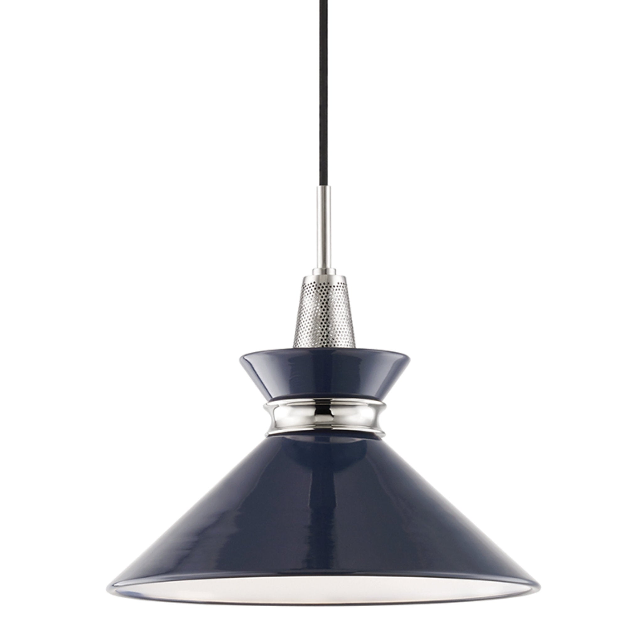 Kiki 1 Light Pendant in Polished Nickel/Navy