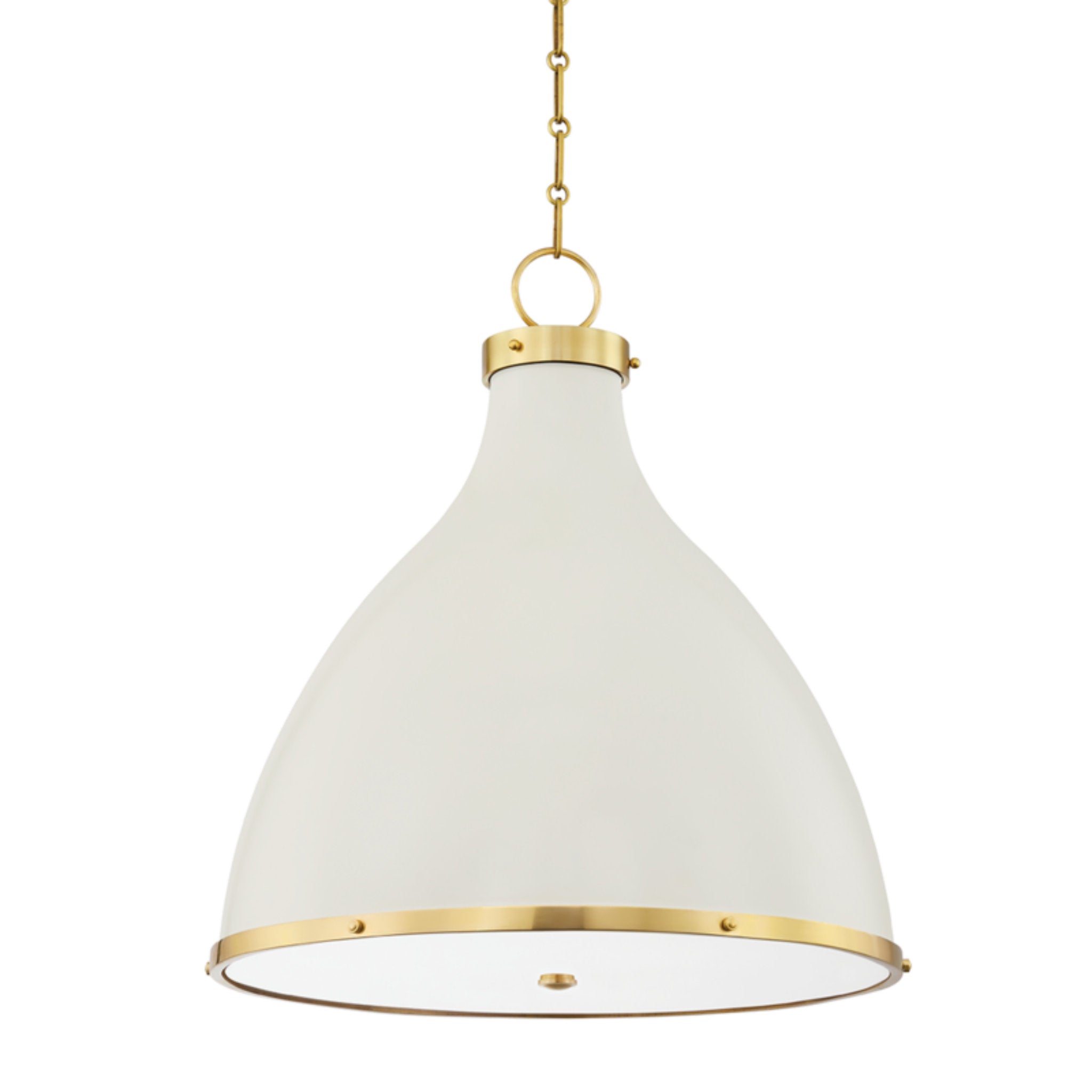 Painted No.1 3 Light Pendant in Aged Brass/off White by Mark D. Sikes