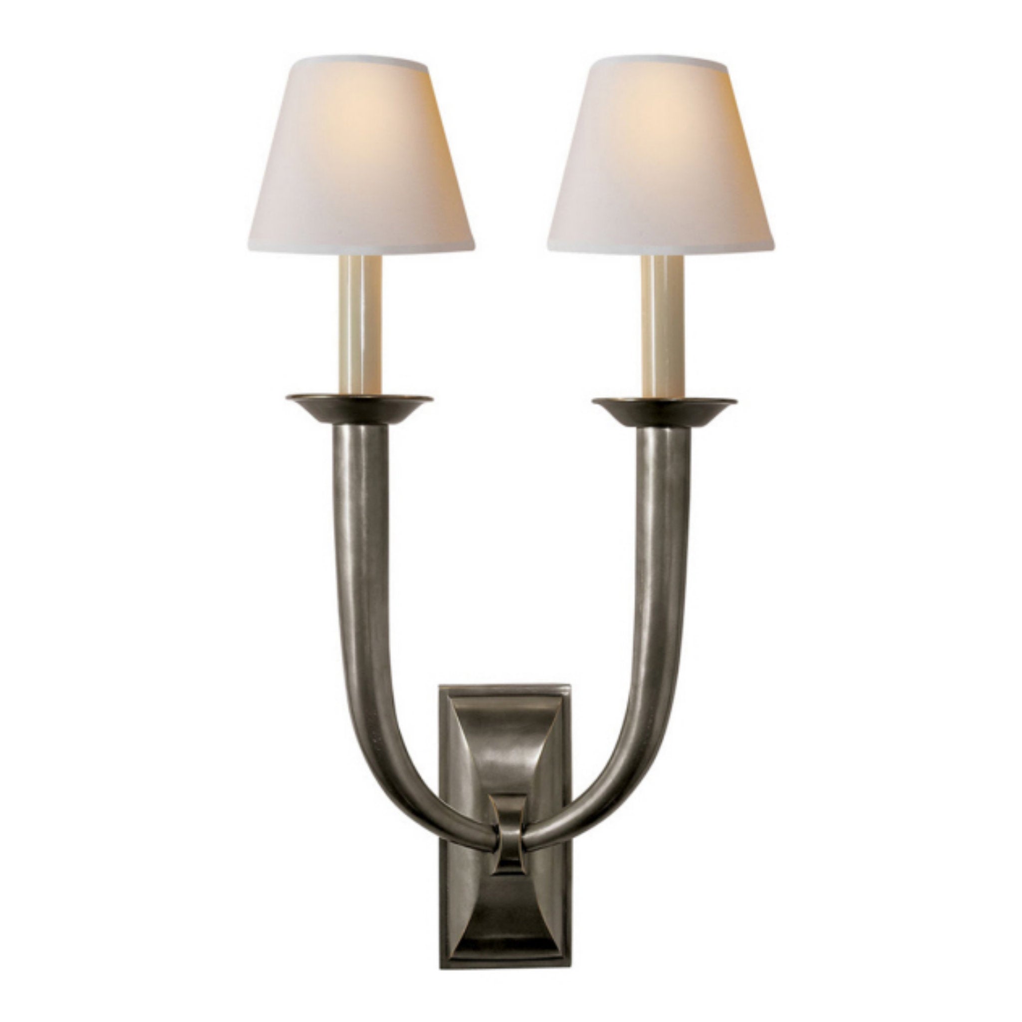 Visual Comfort French Deco Horn Double Sconce in Hand-Rubbed Antique B
