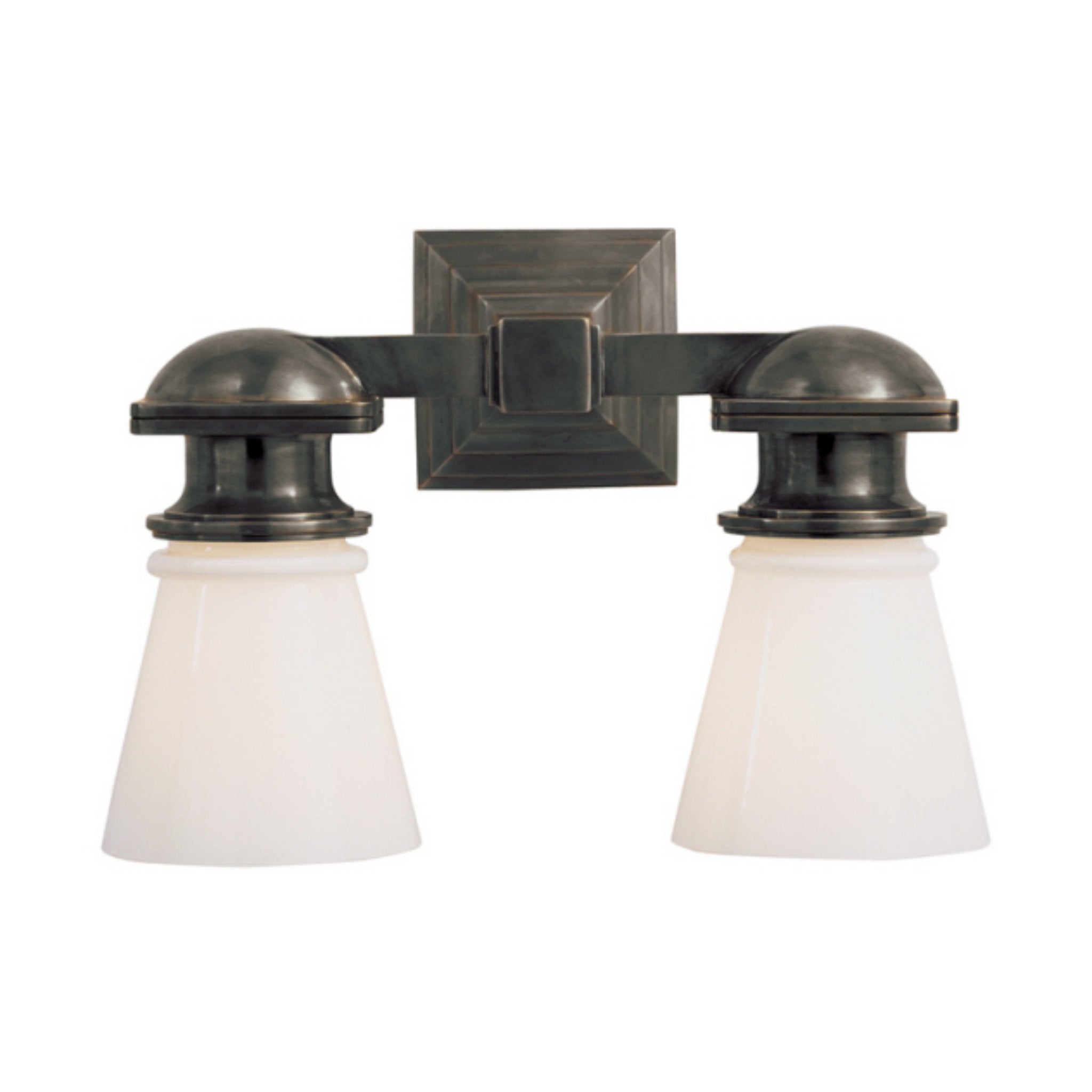 Chapman & Myers Boston Functional Double Light in Hand-Rubbed Antique Brass  with White Glass