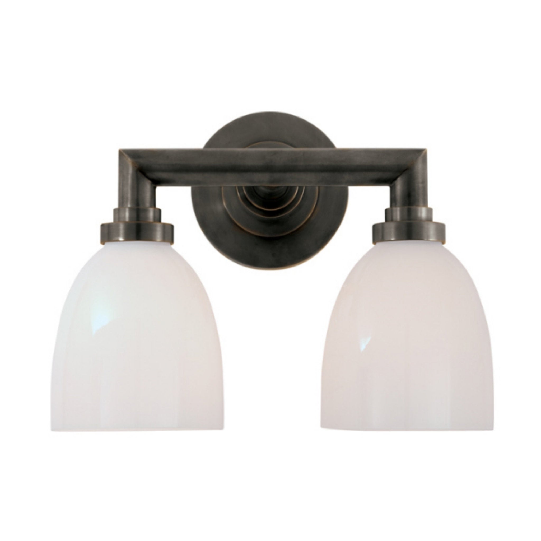 Chapman & Myers Boston Functional Double Light in Hand-Rubbed Antique Brass  with White Glass