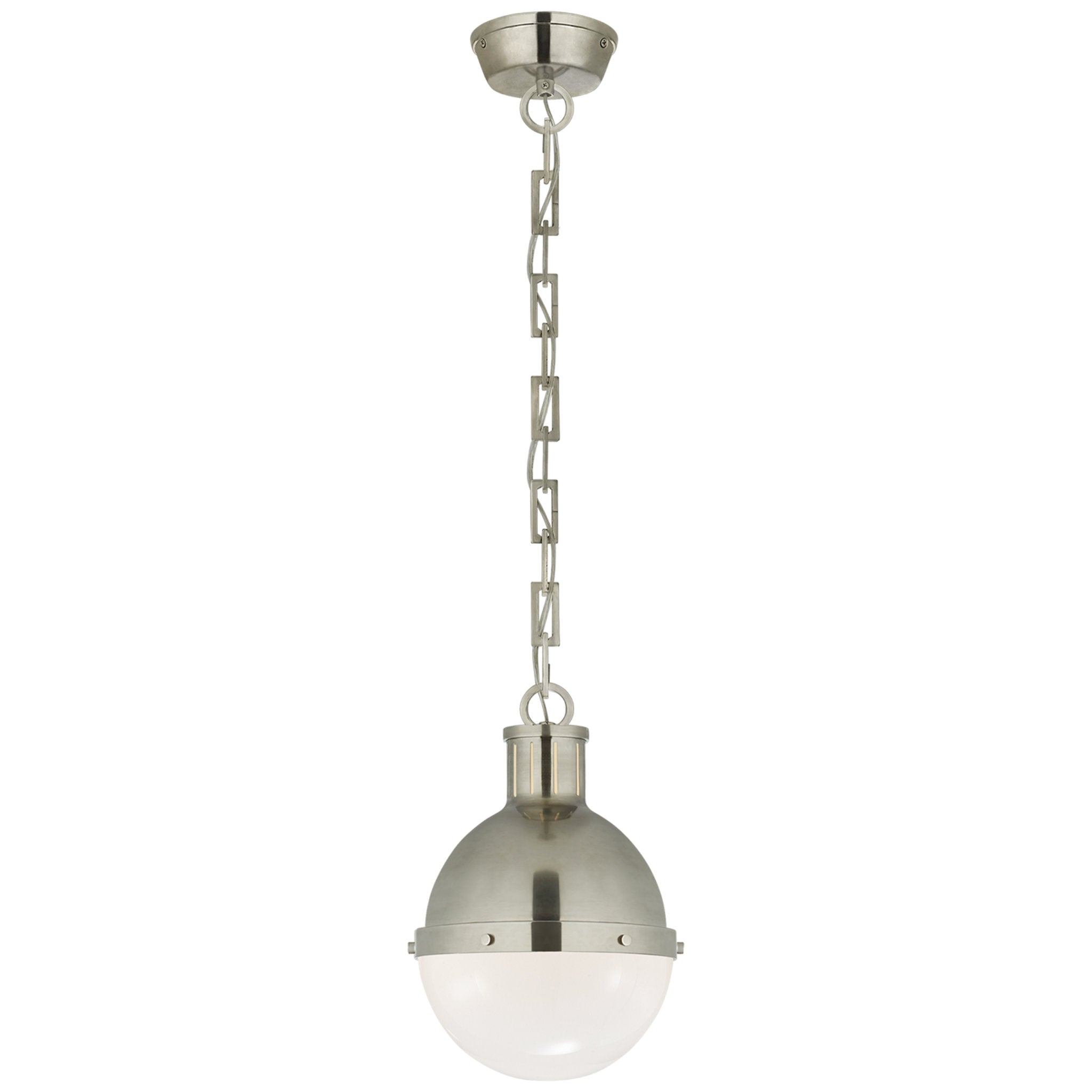 Thomas O'Brien Hicks Large Pendant in Antique Nickel with White Glass