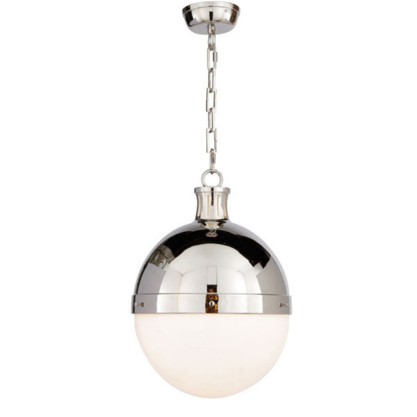 Visual Comfort Signature Collection TOB 5063PN-WG Thomas O'Brien Hicks Large Pendant in Polished Nickel with White Glass