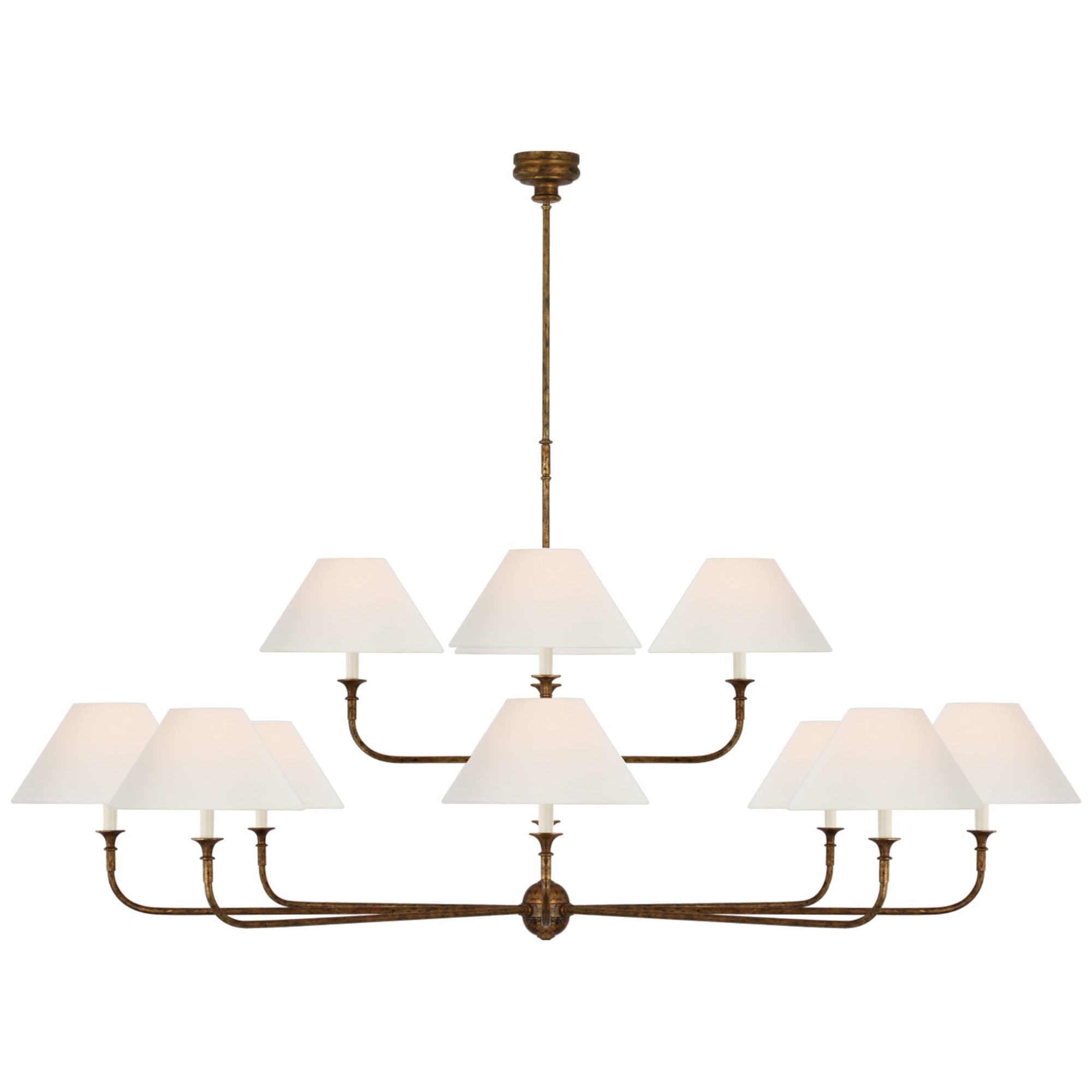 Thomas O'Brien Yves Chandelier in Gilded Iron with Crystal