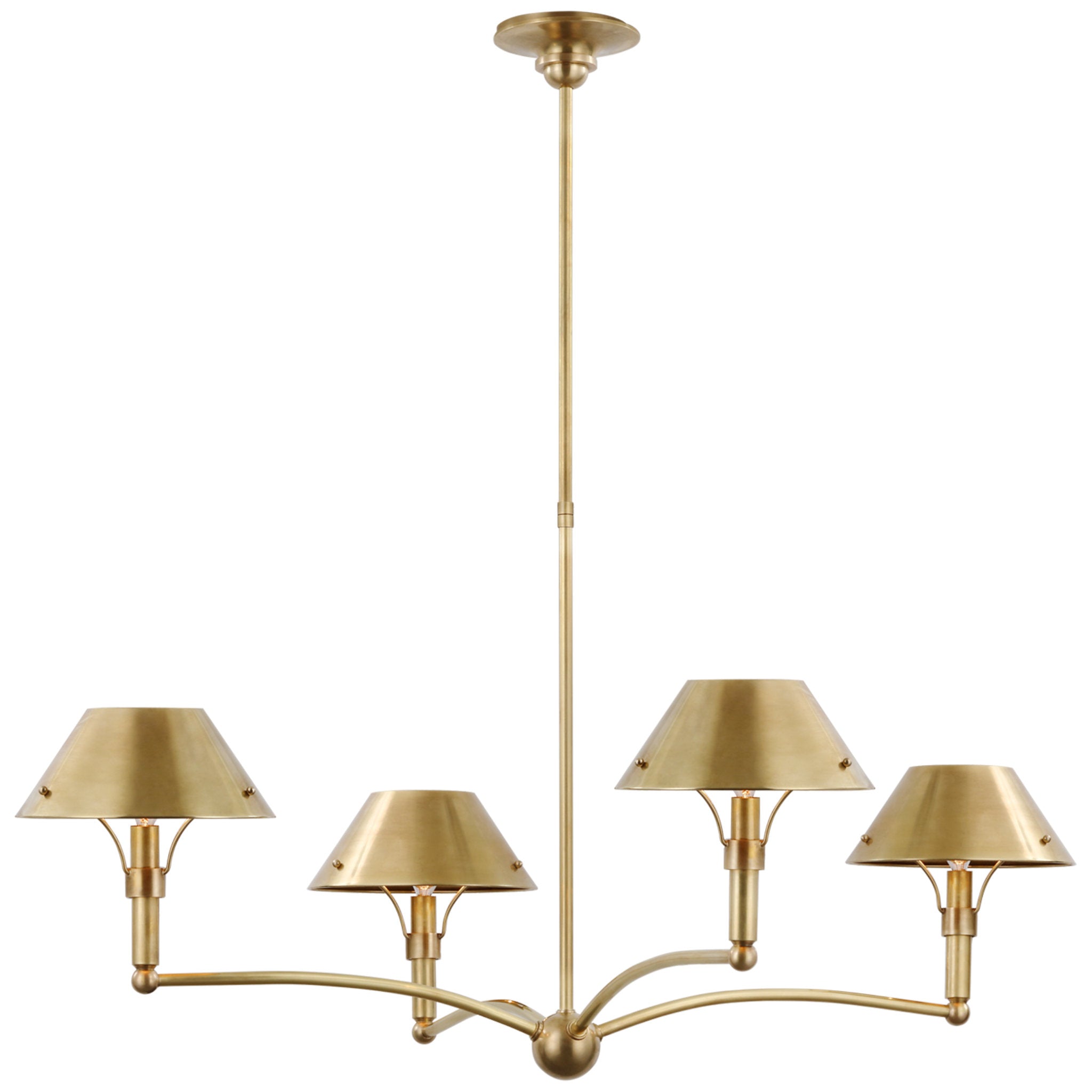 Thomas O'Brien Reed Small Chandelier in Hand-Rubbed Antique Brass with