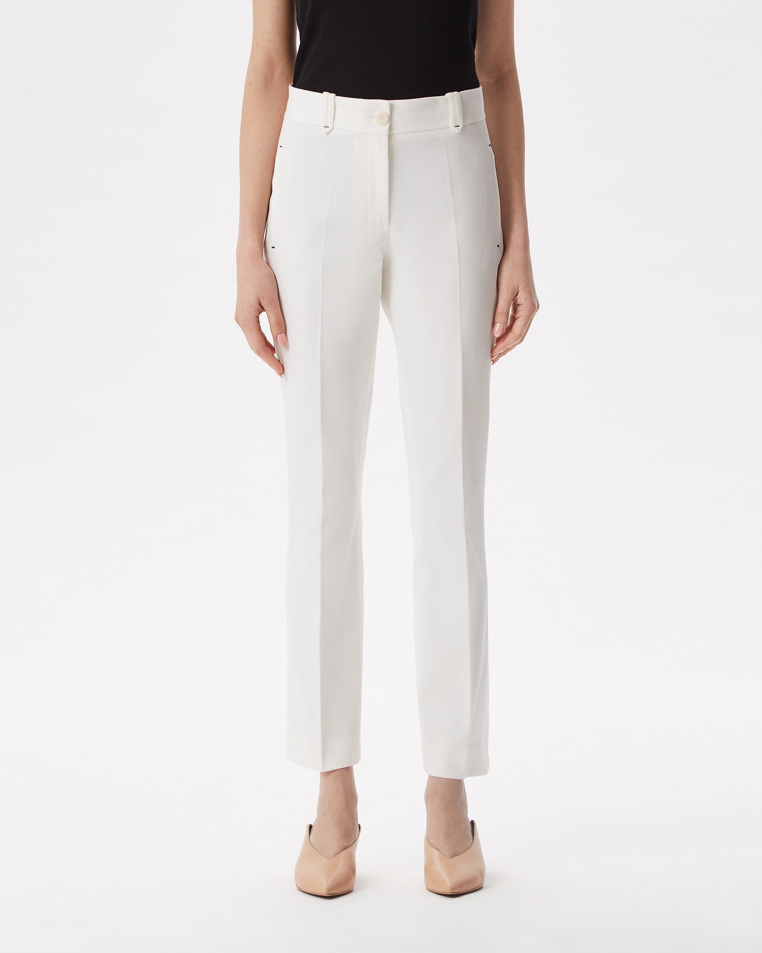 White Ankle Length Elastic Trousers