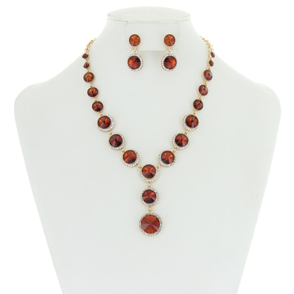 Round Halo Stone Necklace Set