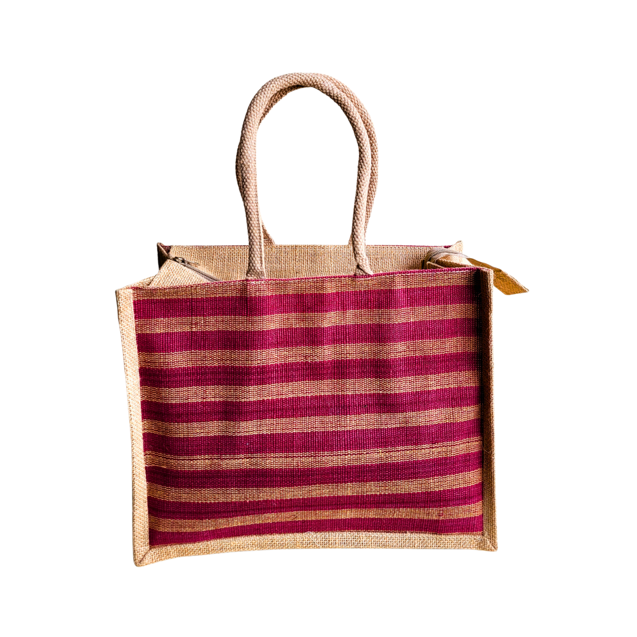 Fashionable Jute Lunch Bag Handloom - Red Large-image-0