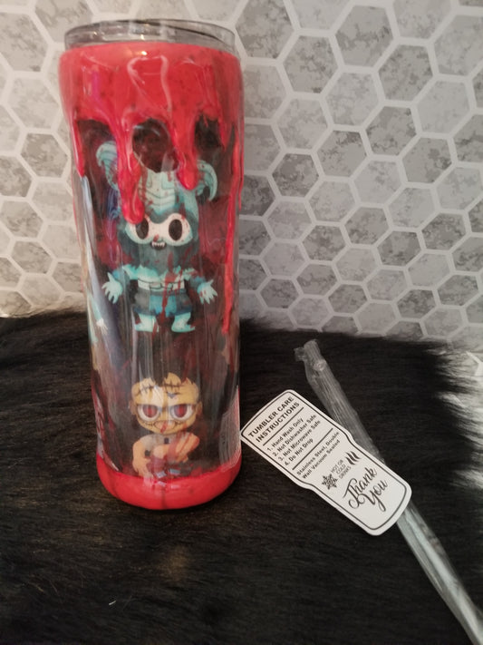 20 oz skinny horror tumbler with removeable bloody ice topper