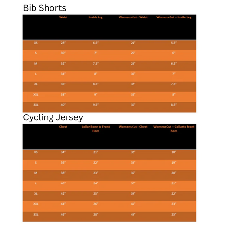 Bib Shorts and Jerseys Size Guides