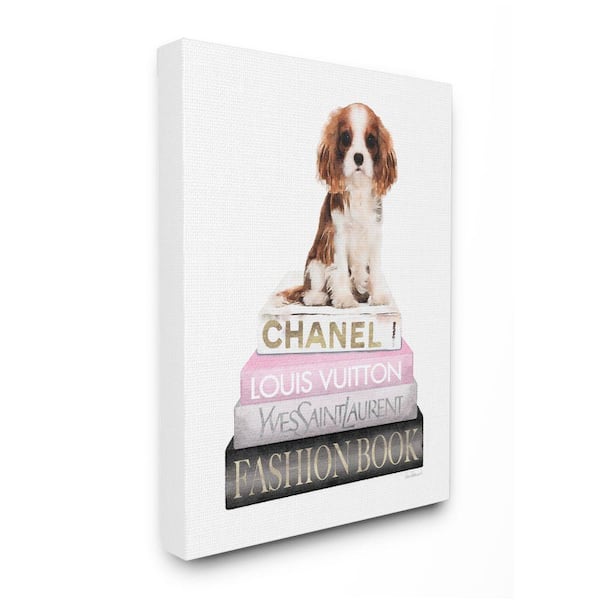 "Resting Spaniel Puppy and Iconic Bookstack" by Amanda Greenwood Unframed Animal Canvas Wall Art Print 16 in. x 20 in.
