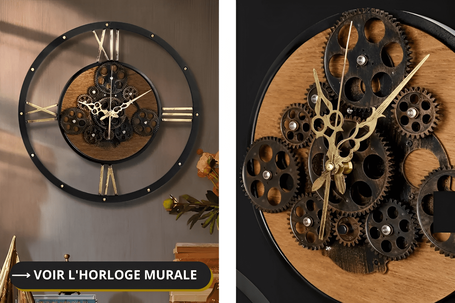 horloge murale bois et métal design