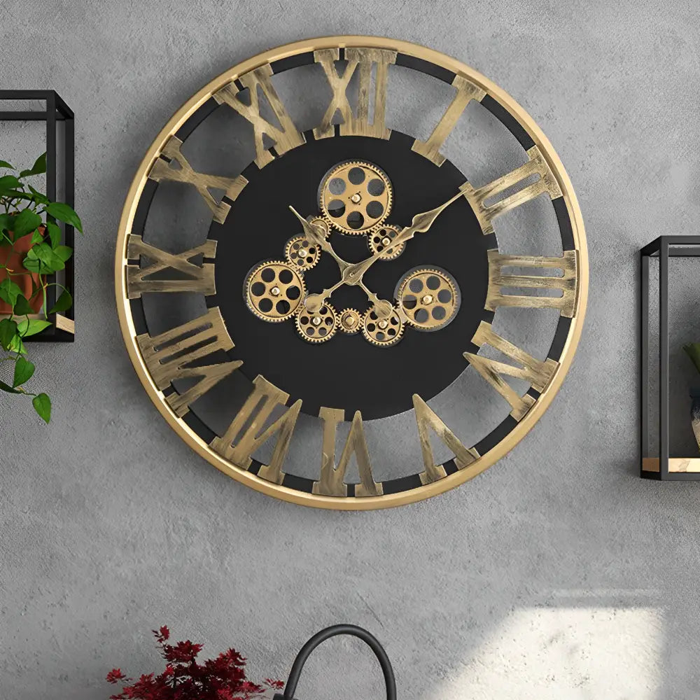 Horloge Murale en Métal Doré : Design Créatif, Mouvement Quartz
