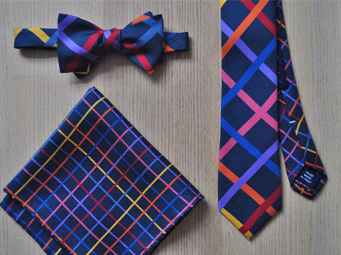Blue Crisscross Collection - Tie Bow Tie and Pocket Square
