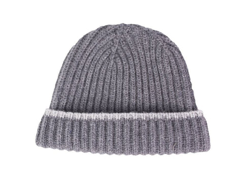 Grey Ribbed Wool and Cashmere Hat 