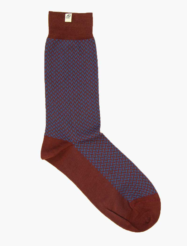 Men's Burgundy & Blue Herringbone Organic Cotton Socks | 40 Colori