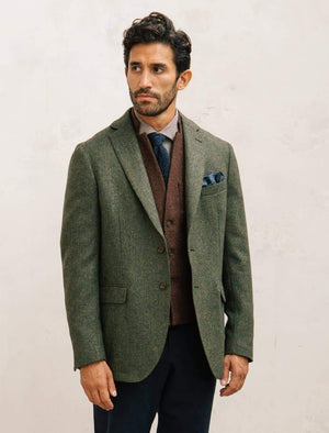 Men's Green Plain Weave Shetland Wool Blazer | 40 Colori | 40 Colori