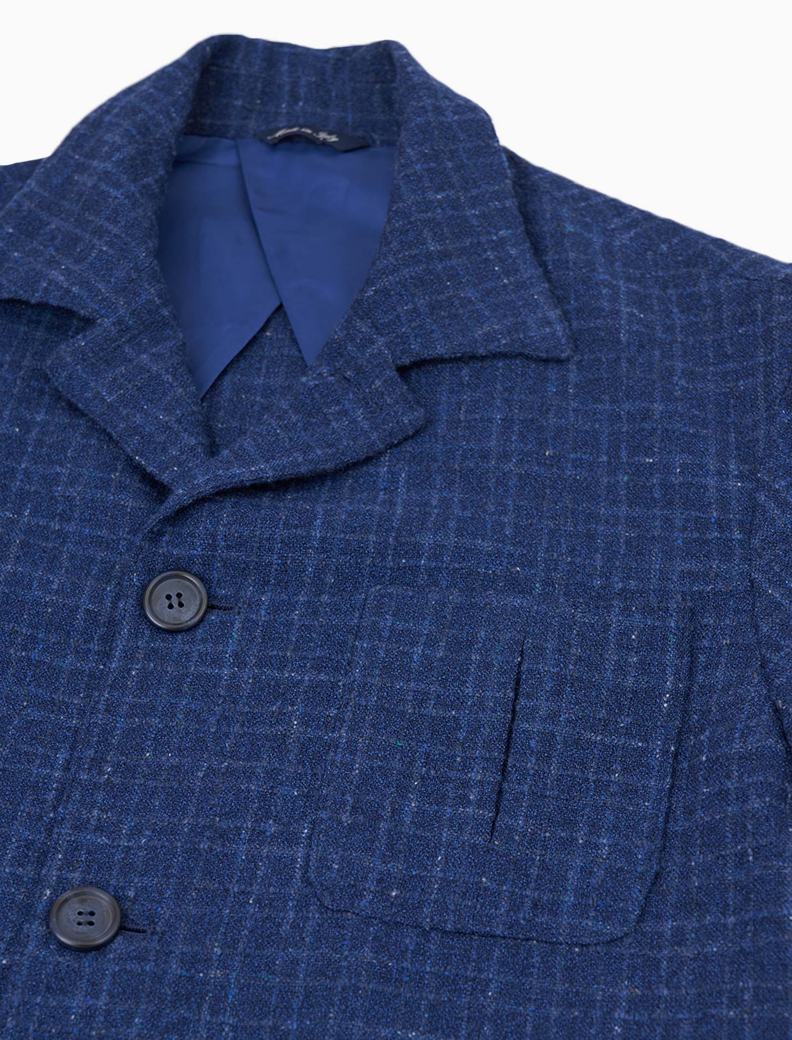 Men's Royal Blue Textured Check Wool Shacket | 40 Colori