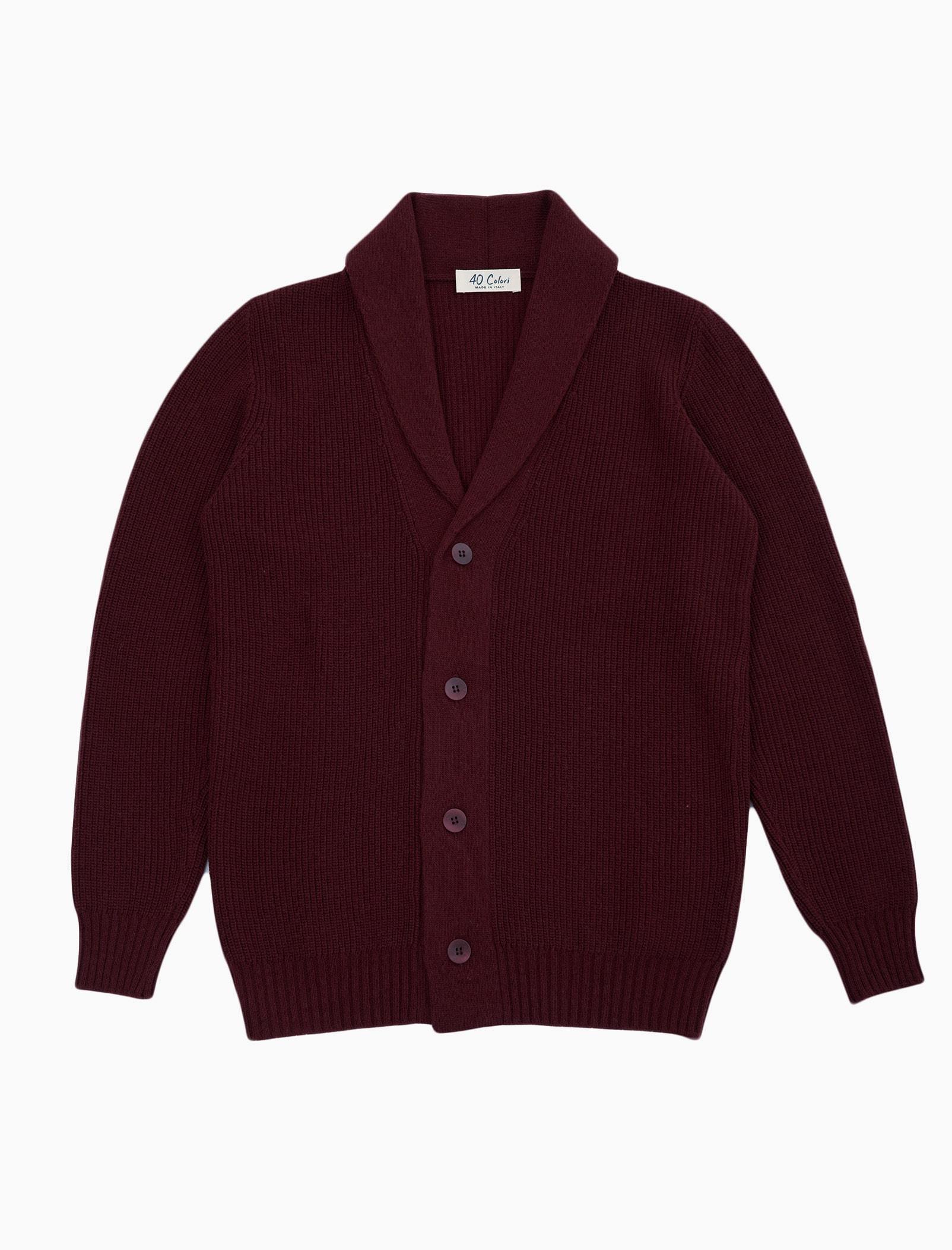 vergeven opwinding Afname Men's Burgundy Ribbed Shawl Neck Wool & Cashmere Cardigan | 40 Colori