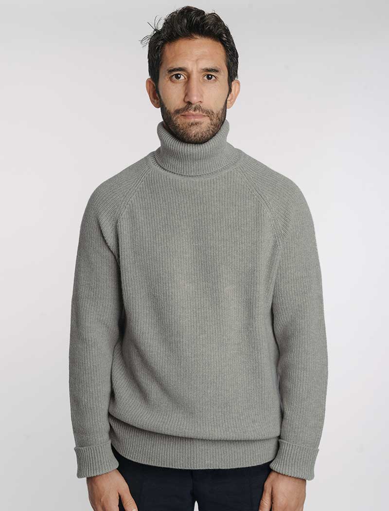 Men's Grey Ribbed Wool & Cashmere Roll Neck Jumper | 40 Colori