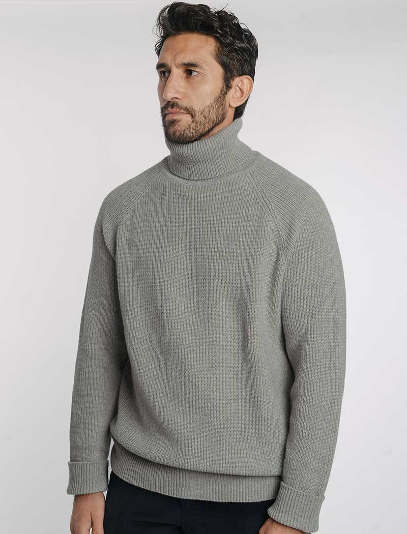 Men's Grey Ribbed Wool & Cashmere Roll Neck Jumper | 40 Colori | 40 Colori