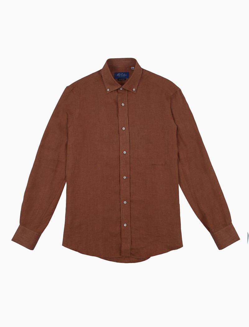 Men's Rust Linen Short Sleeve Shirts - 40 Colori