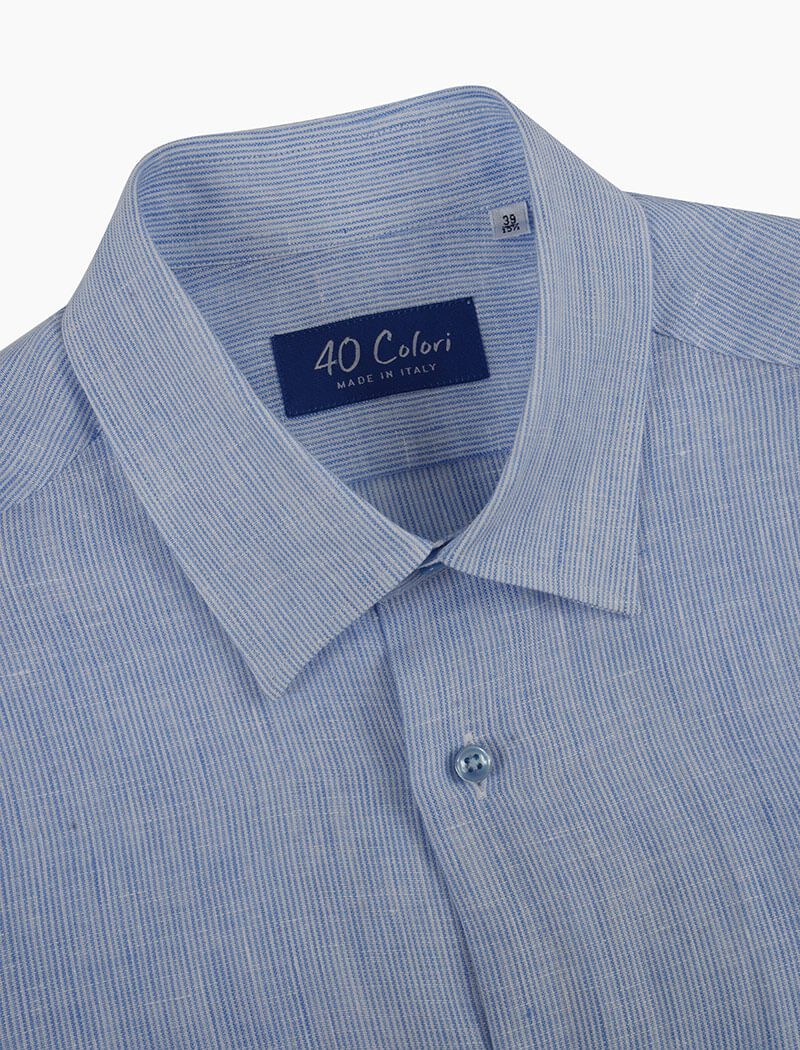 Men's Blue & White Striped 100% Linen Shirts | 40 Colori